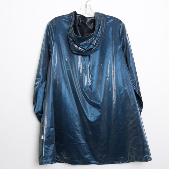 RAINS A-Line Waterproof Hooded Rain Jacket in Sonic Blue Metallic XS - Picture 3 of 15